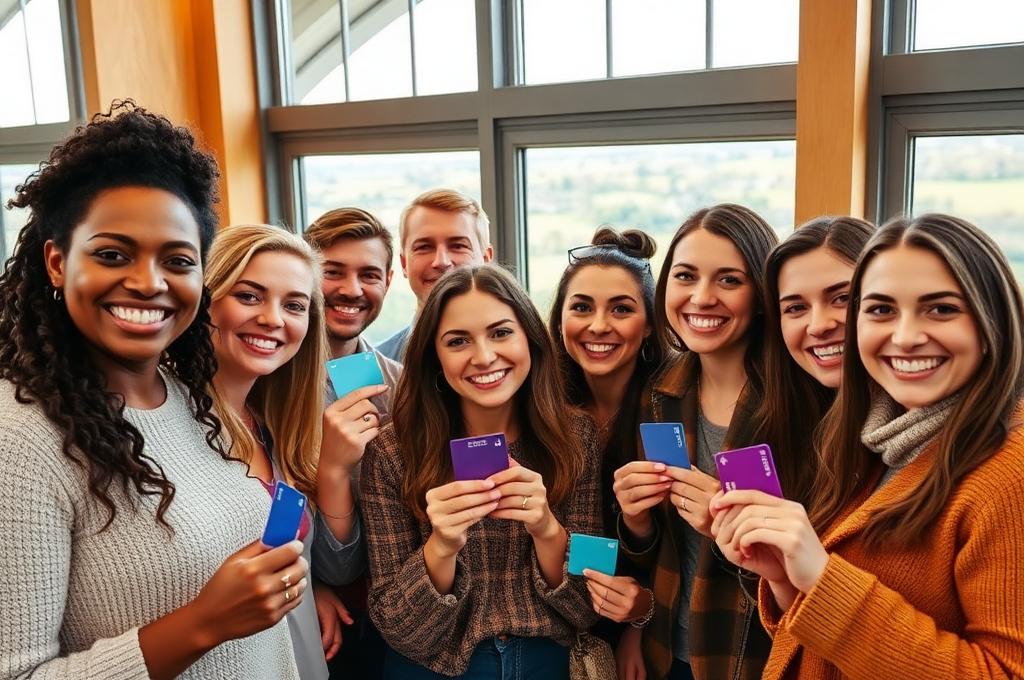 Happy British people discovering credit card savings